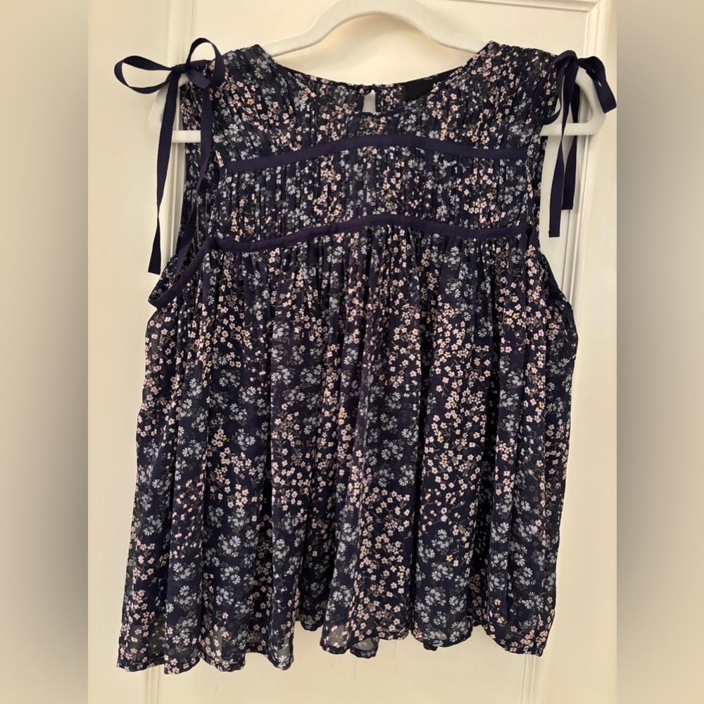 Aqua Navy Blue Floral Chiffon Shirt Size M